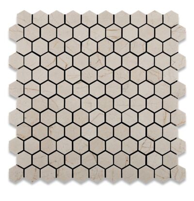 Crema Marfil Premium Tumbled 25 mm Hex Mosaic