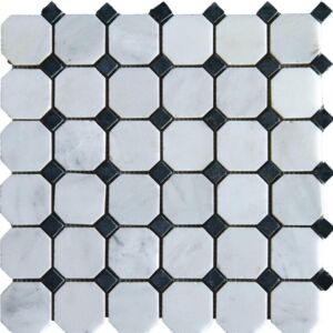 Hamptons Carrara White Marble 50 mm Octagon w/Black Mosaic