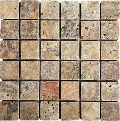 Scabosso Travertine Tumbled 50x50 mm Mosaic